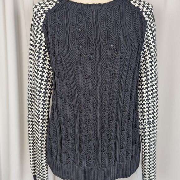 Miss Wu Mixed Knit Sweater Black & Ivory Houndstooth Cable Knit Size XL - Picture 9 of 12